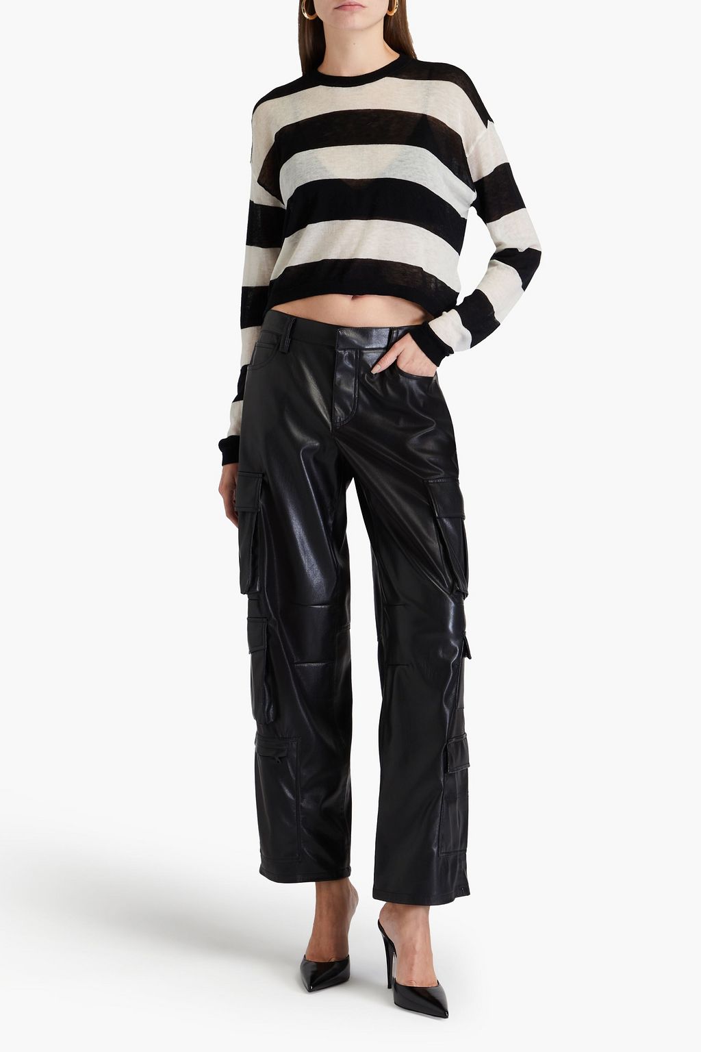 ALICE + OLIVIA Cropped striped wool-blend sweater