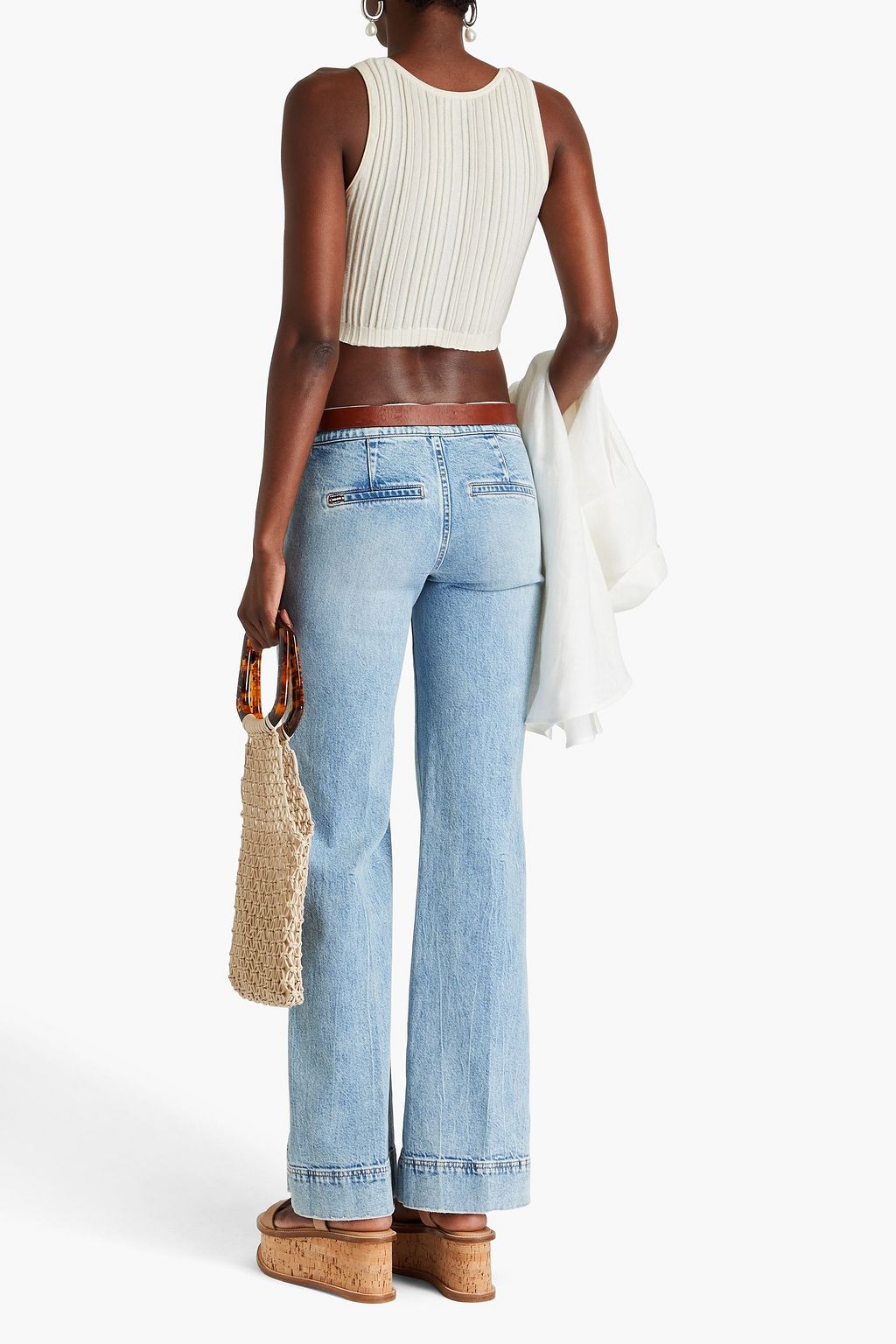 ALICE + OLIVIA JEANS جينز بخصر منخفض الارتفاع وبحواف واسعة