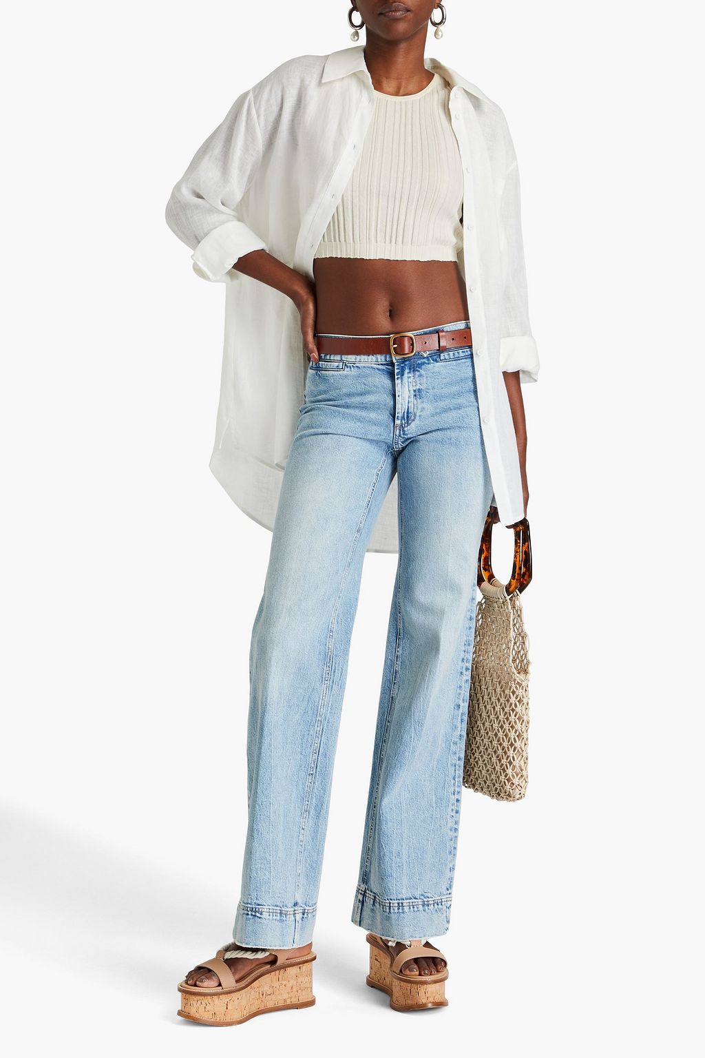 ALICE + OLIVIA JEANS جينز بخصر منخفض الارتفاع وبحواف واسعة