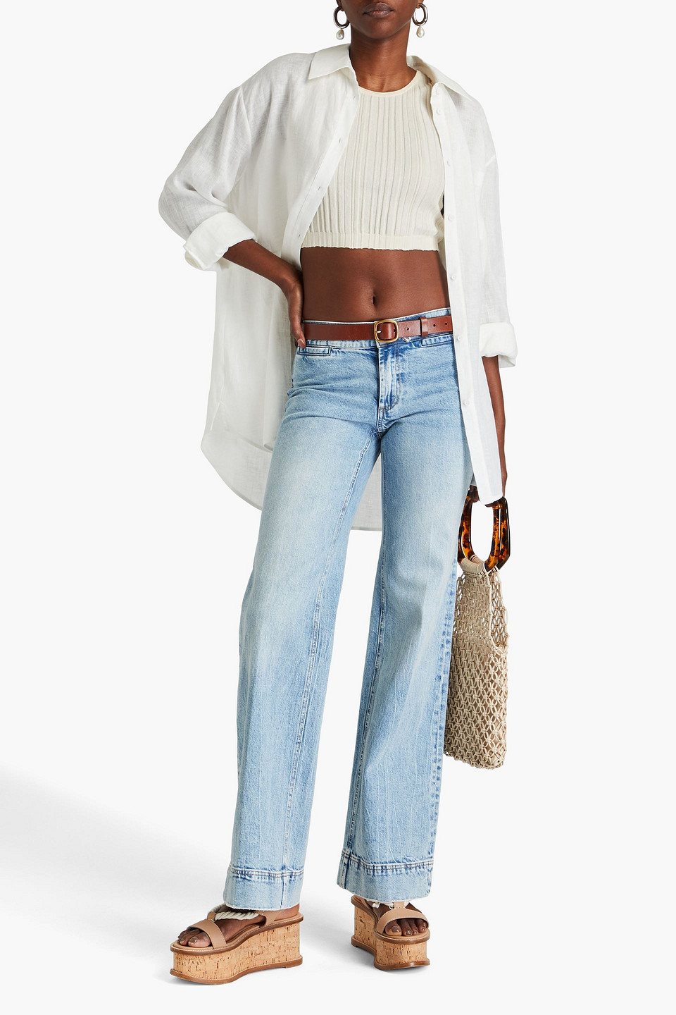 Alice And Olivia Low-rise Flared Jeans In Light Denim