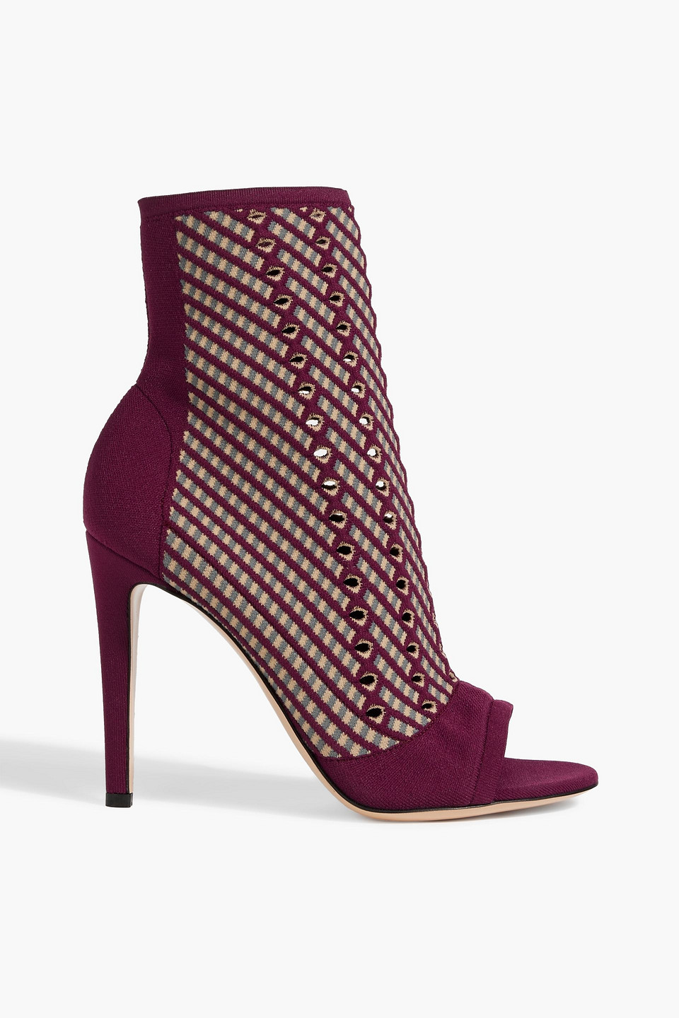Gianvito Rossi Rio Perforated Jacquard-knit Ankle Boots In Plum