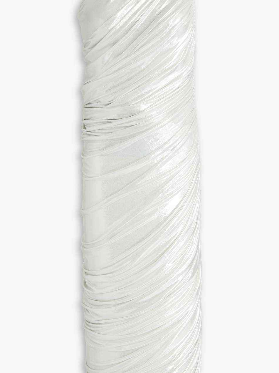 diana one-shoulder ruched stretch-lamé gown
