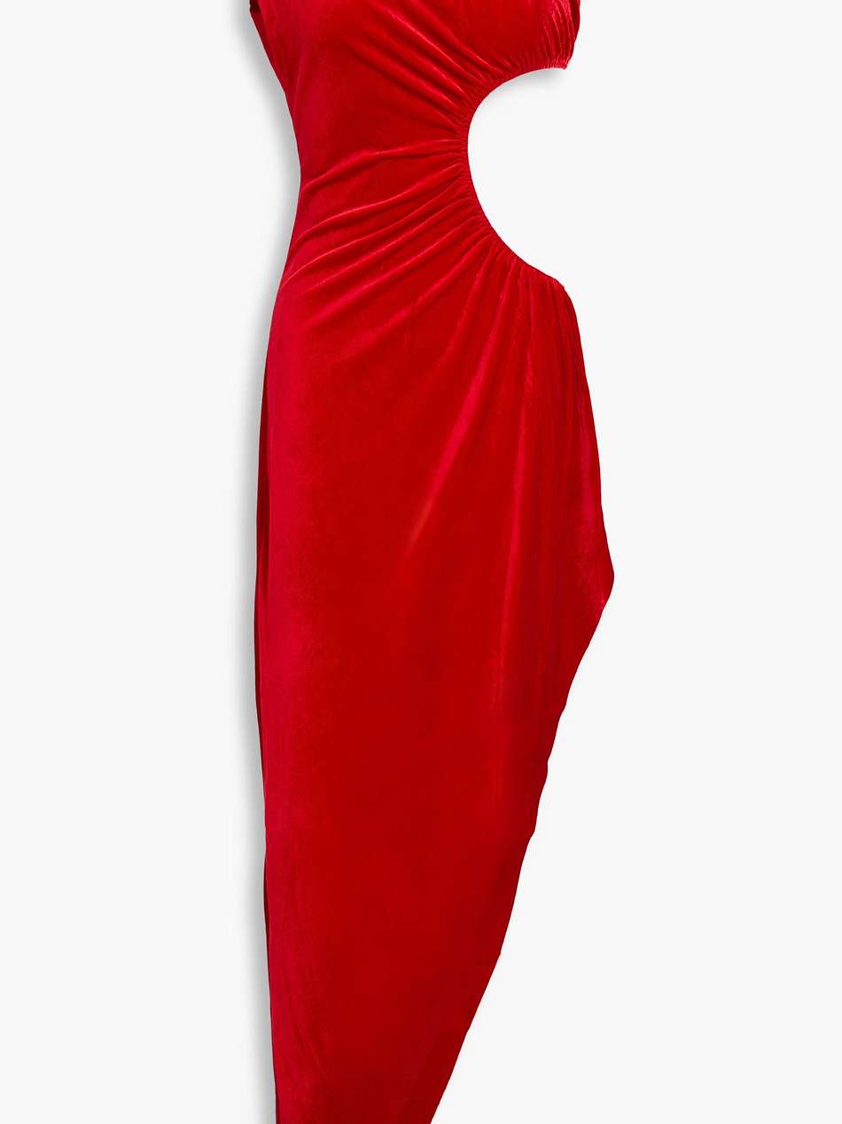 one-shoulder cutout velvet maxi dress