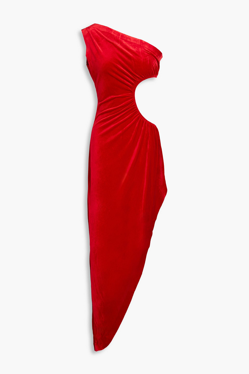 Norma Kamali One-shoulder Cutout Velvet Maxi Dress In Red