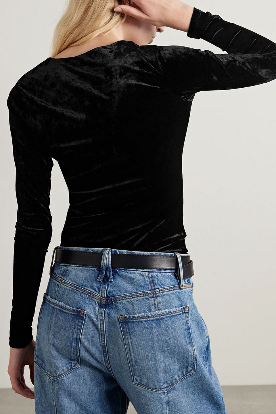 GOOD AMERICAN CRUSHED-VELVET THONG BODYSUIT 