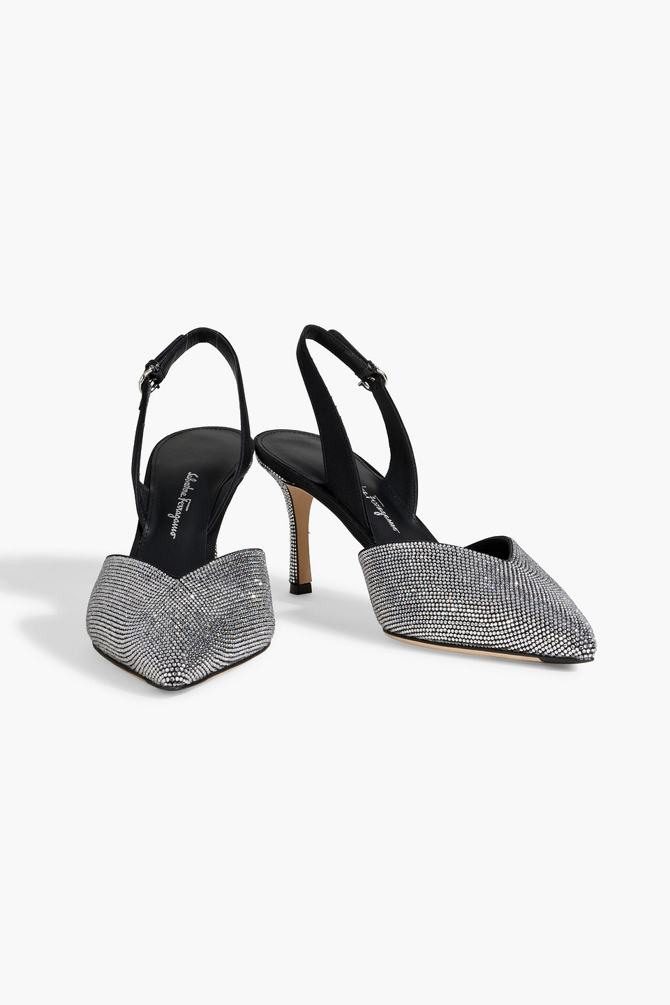 Ferragamo Ileen Crystal Embellished Slingback Pointed Toe Pump In Black