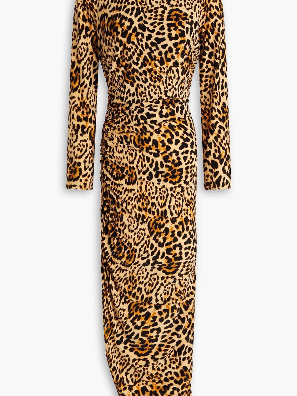 ruched leopard-print stretch-jersey maxi dress