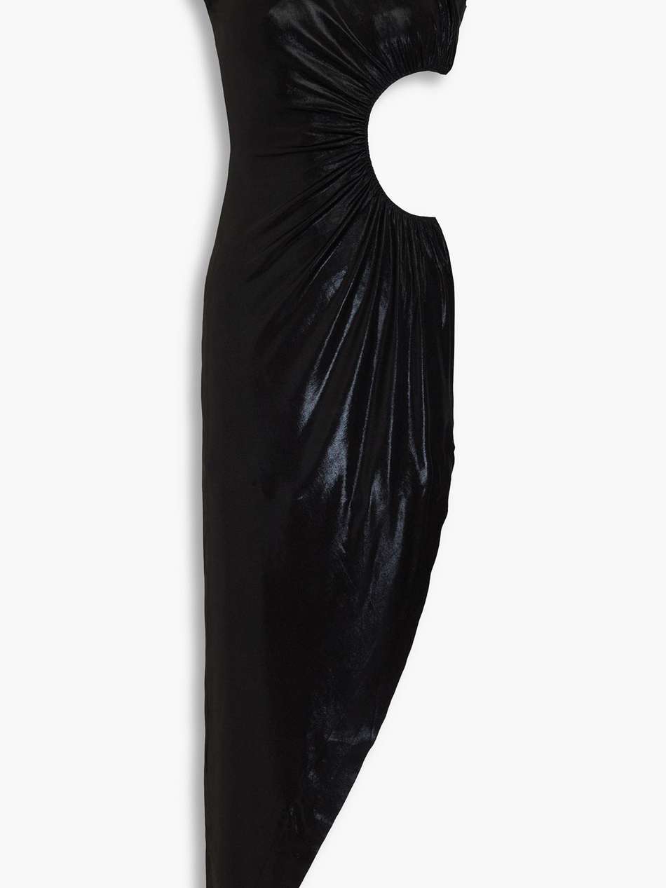 one-shoulder cutout metallic stretch-jersey maxi dress