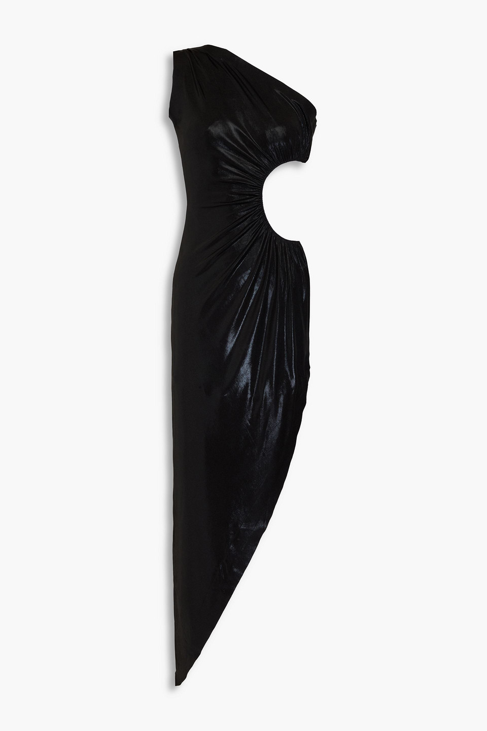 Norma Kamali One-shoulder Cutout Metallic Stretch-jersey Maxi Dress In Black