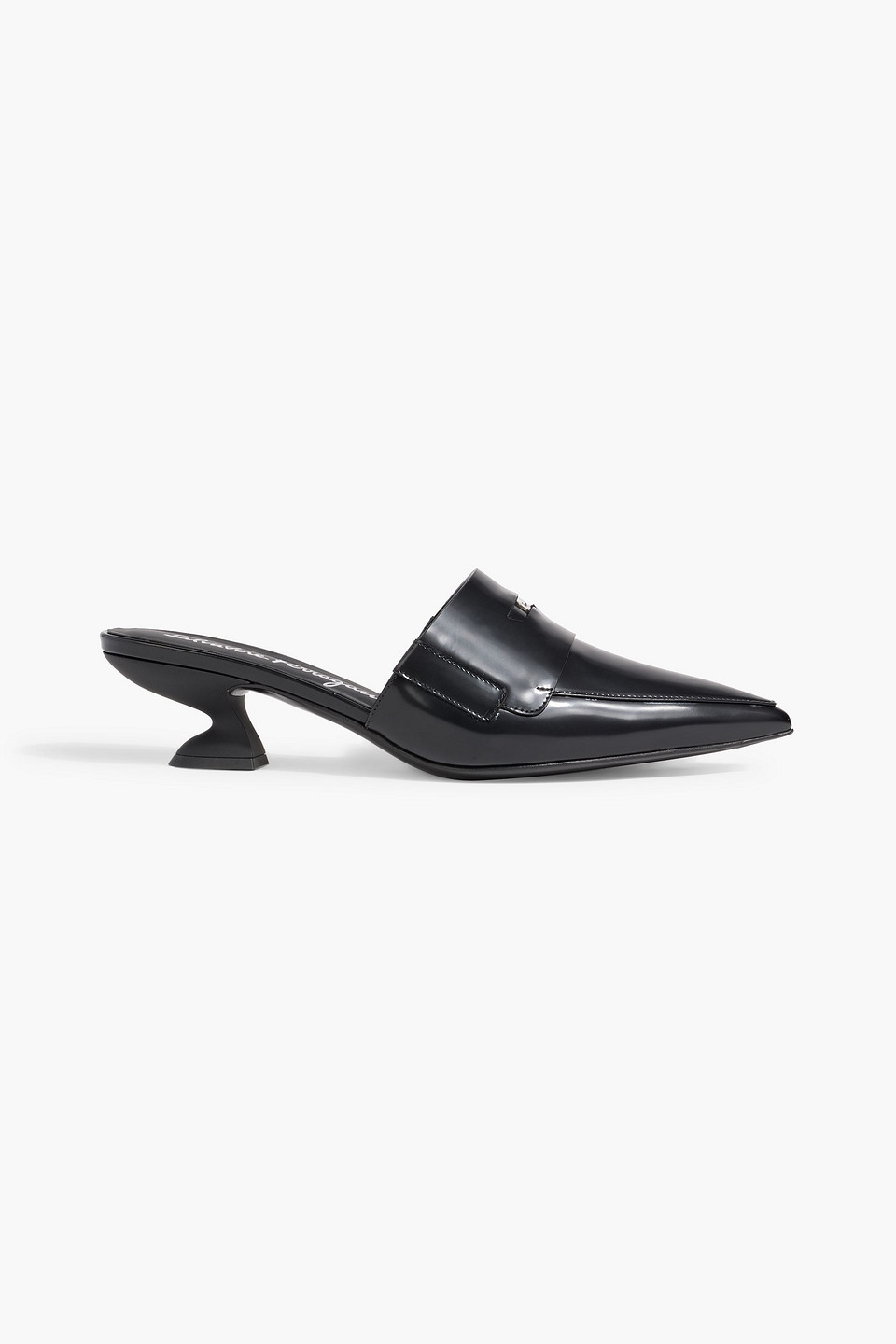 Ferragamo Nyta Glossed-leather Mules In Black