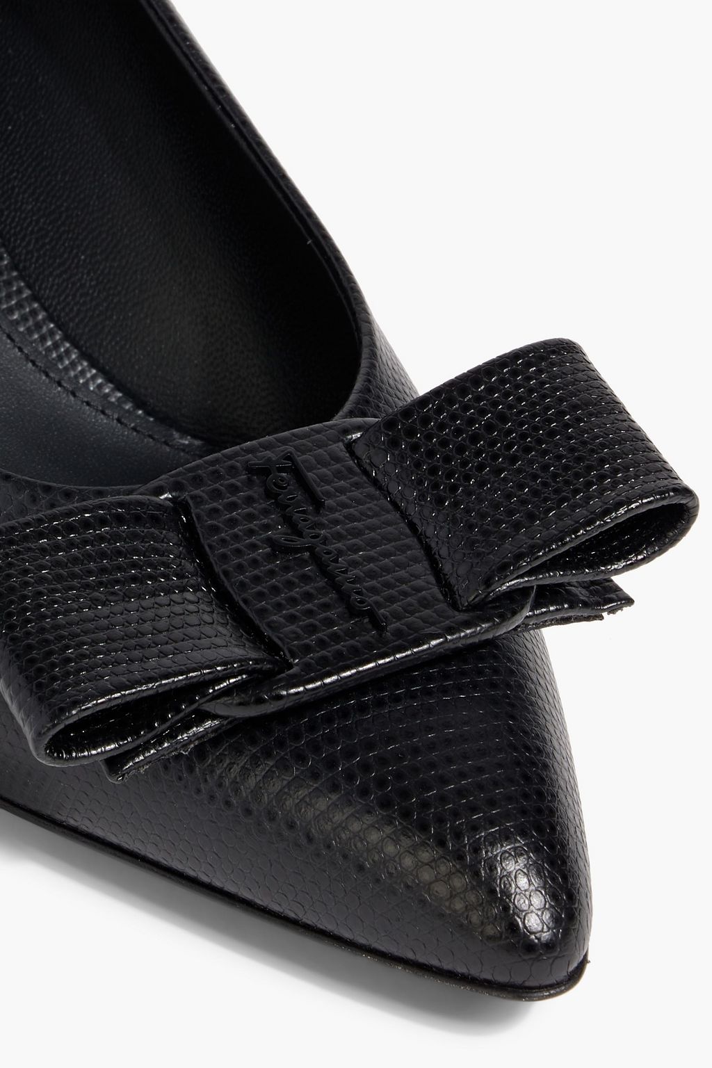 FERRAGAMO Viva bow-detailed lizard-effect leather pumps