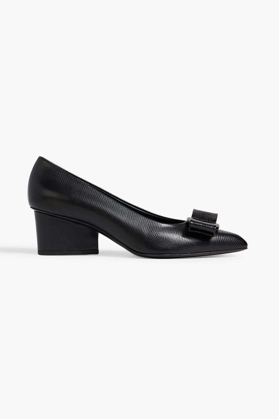 Ferragamo Viva Bow-detailed Lizard-effect Leather Pumps In Black