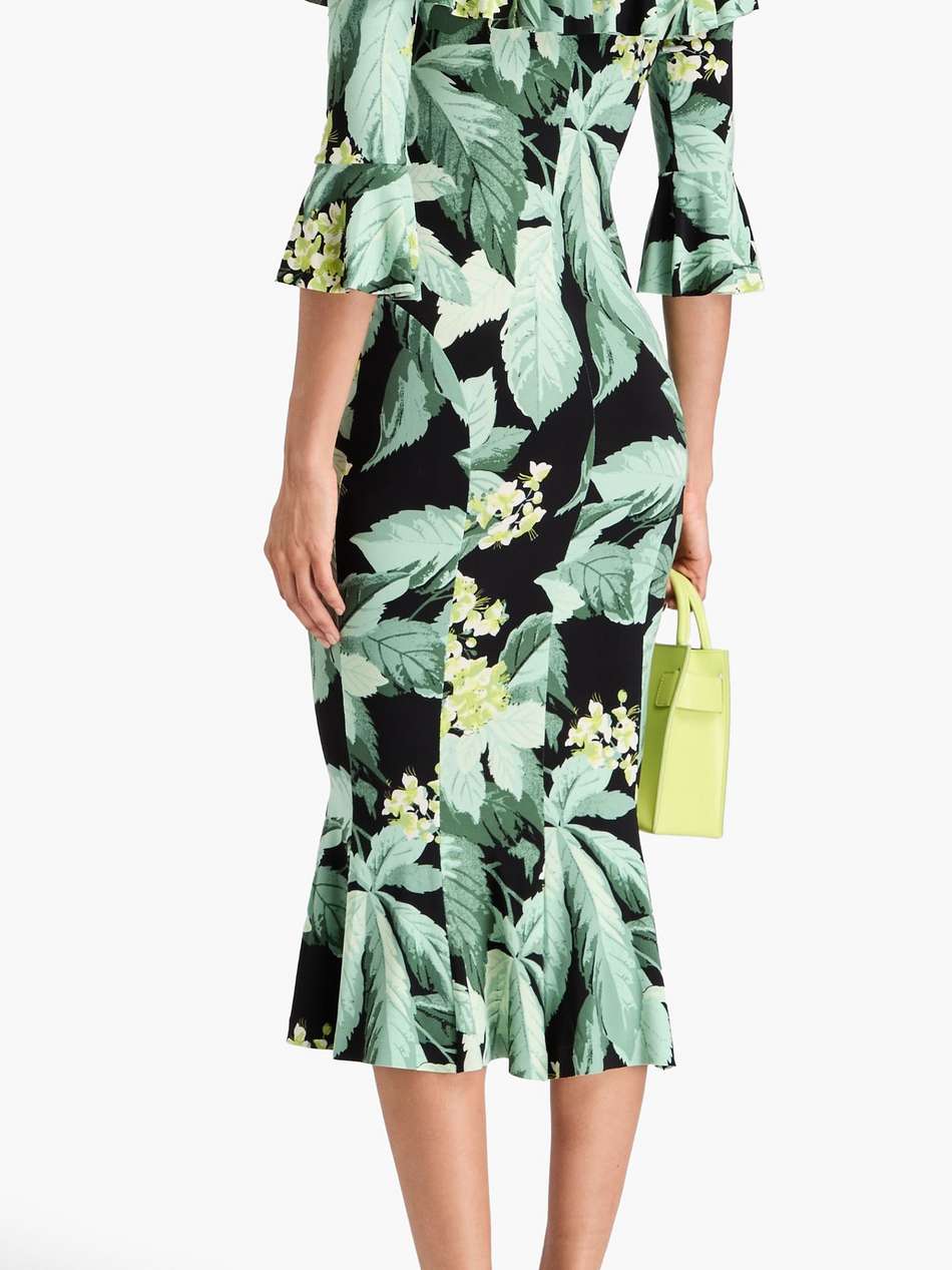 off-the-shoulder ruffled floral-print jersey midi dress