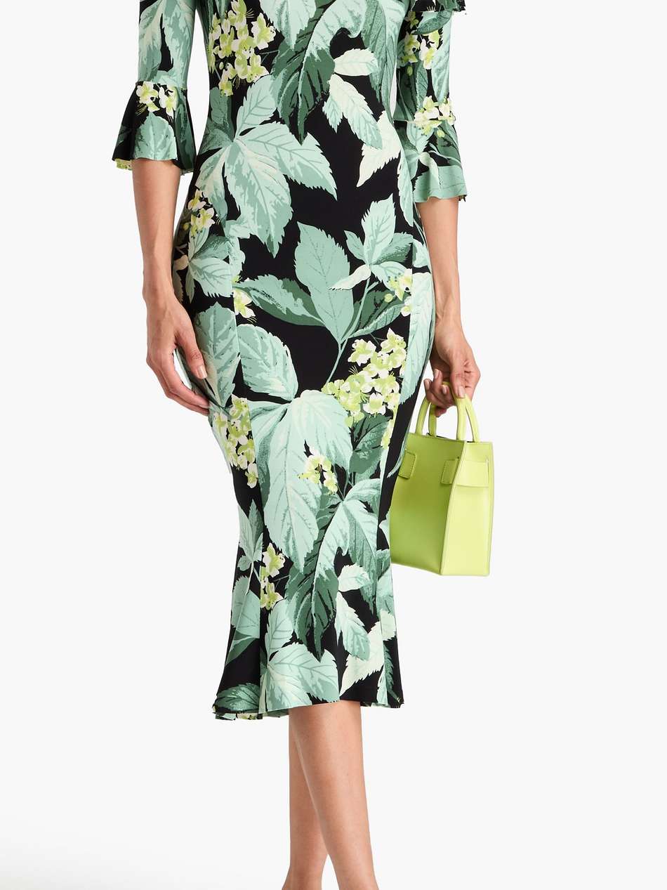 off-the-shoulder ruffled floral-print jersey midi dress