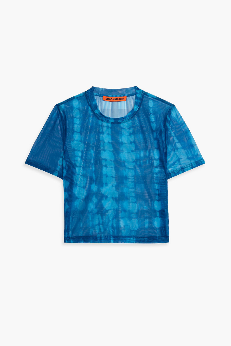Simon Miller Cropped Printed Stretch-mesh T-shirt In Royal Blue