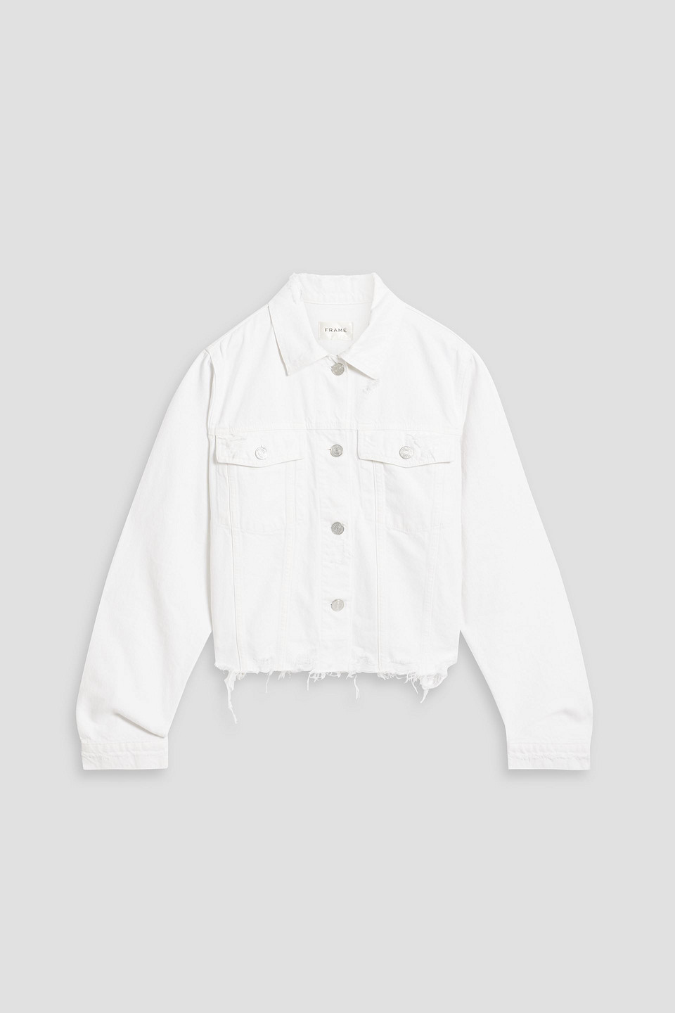 Frame Distressed Denim Jacket In White