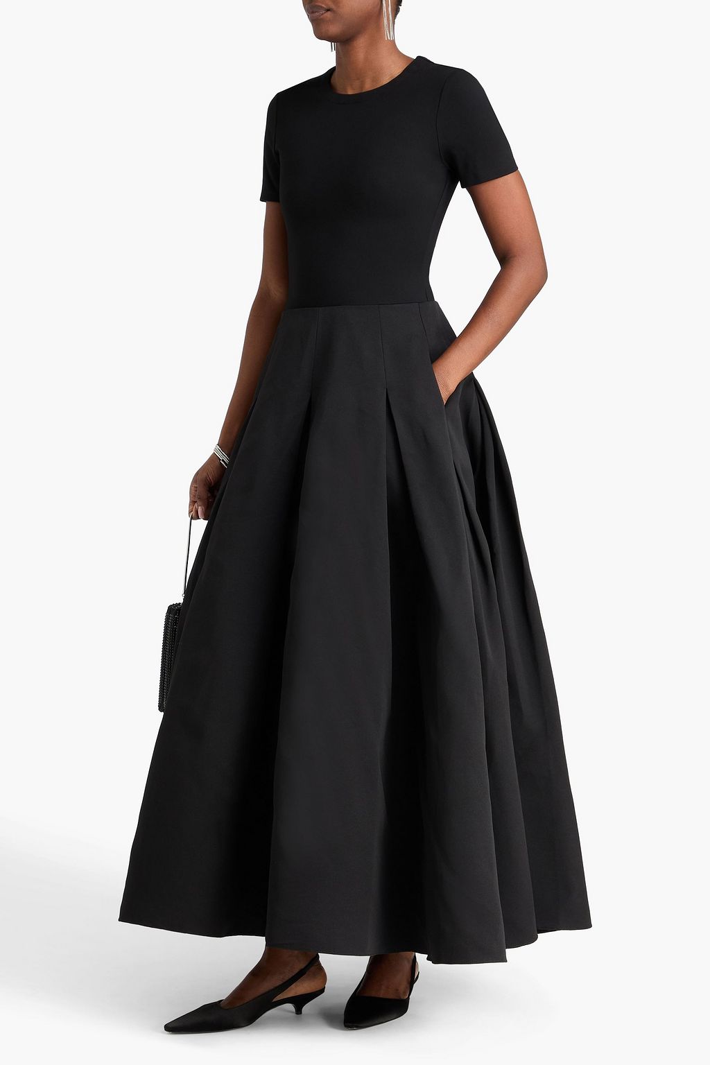 STAUD Hopper cotton-blend jersey and faille maxi dress