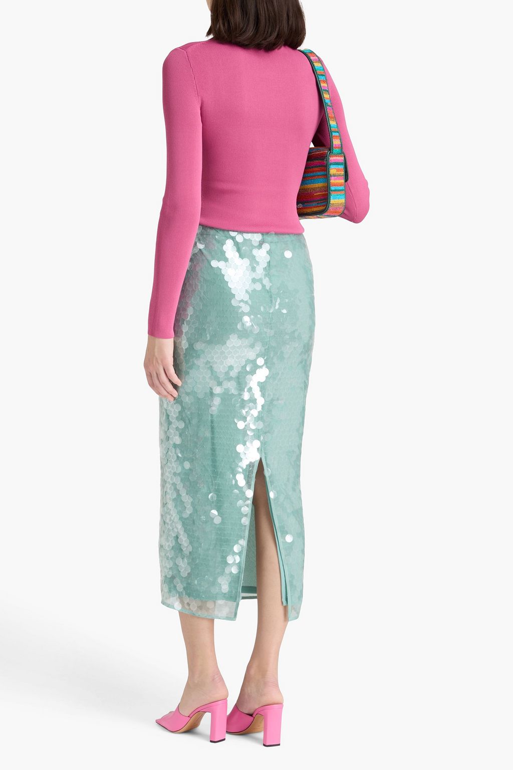 STAUD Casey sequined tulle midi skirt