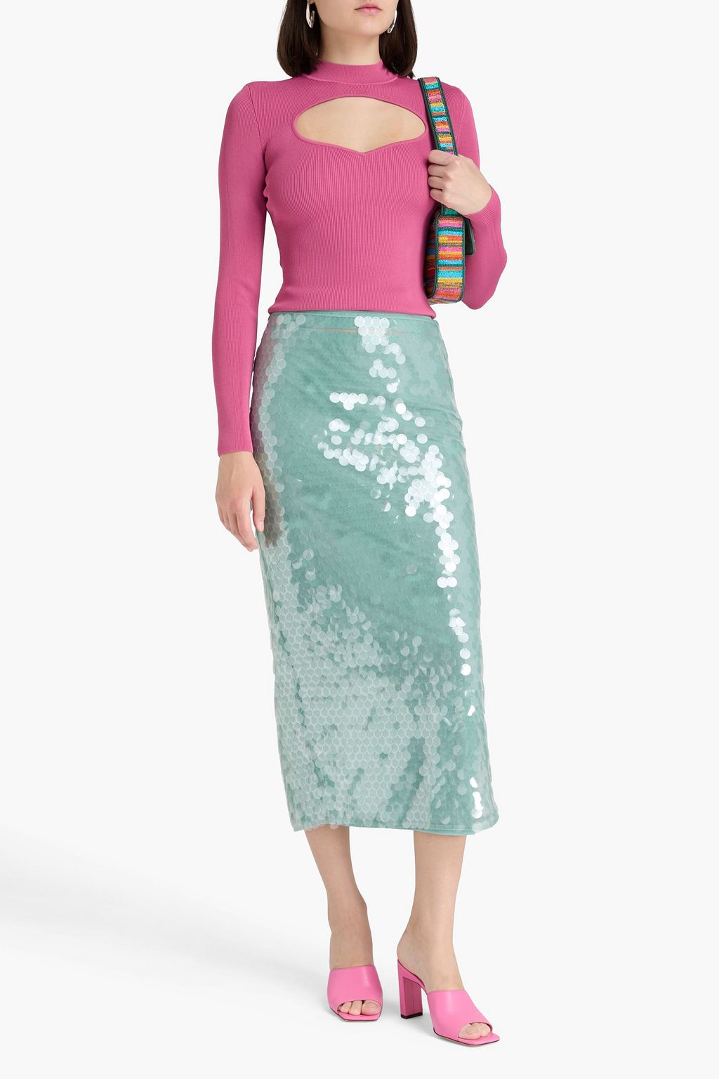 STAUD Casey sequined tulle midi skirt