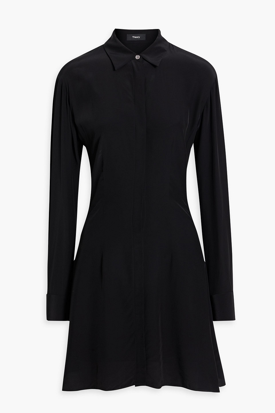 Theory Crepe De Chine Mini Shirt Dress In Black