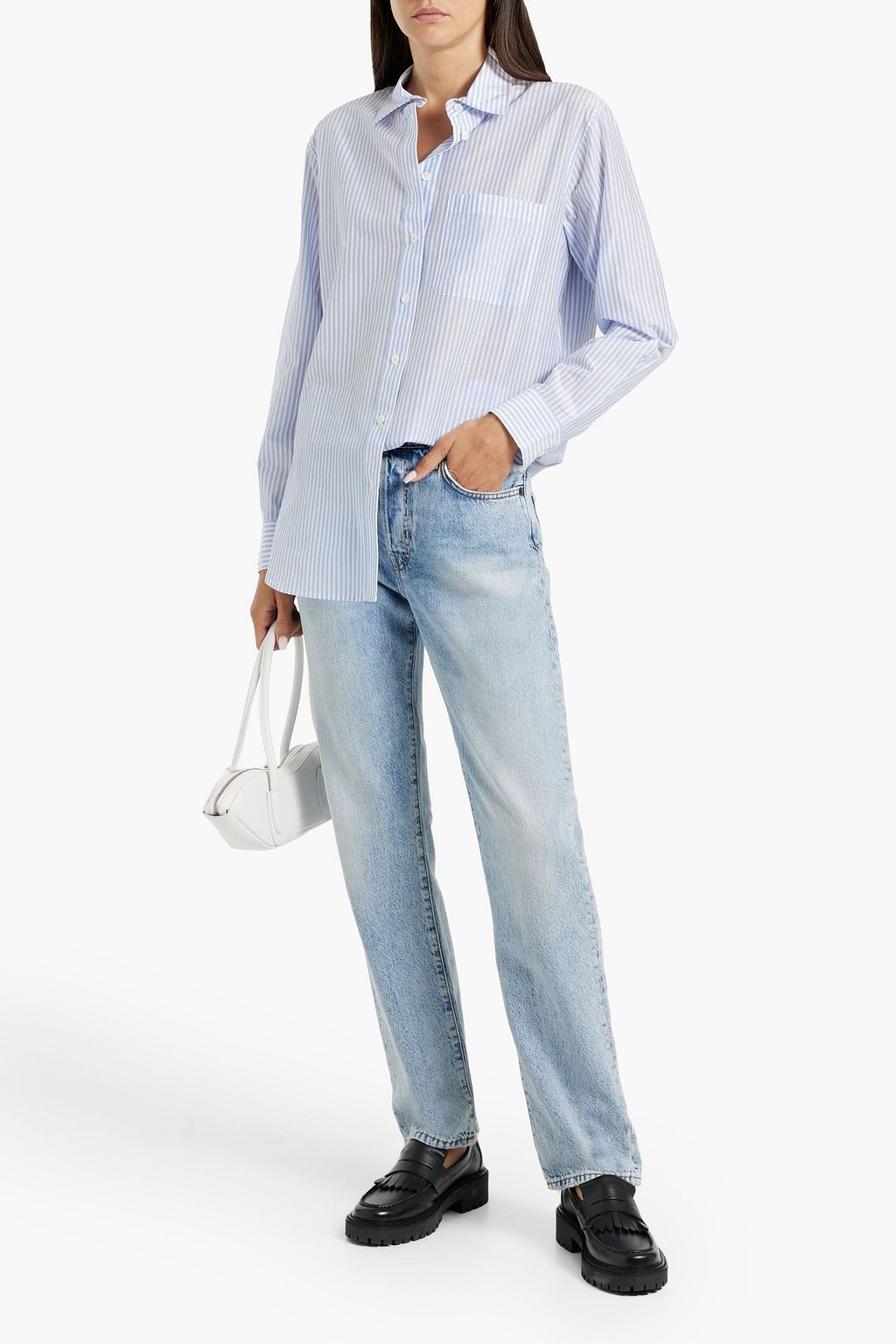 FRAME Striped cotton and silk-blend poplin shirt