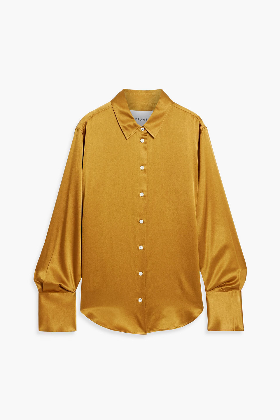 Frame Silk-blend Satin Shirt In Mustard