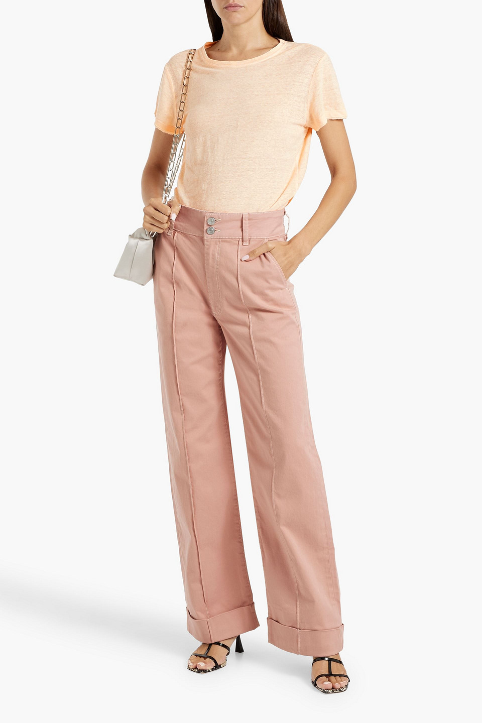 Frame Linen-jersey T-shirt In Peach