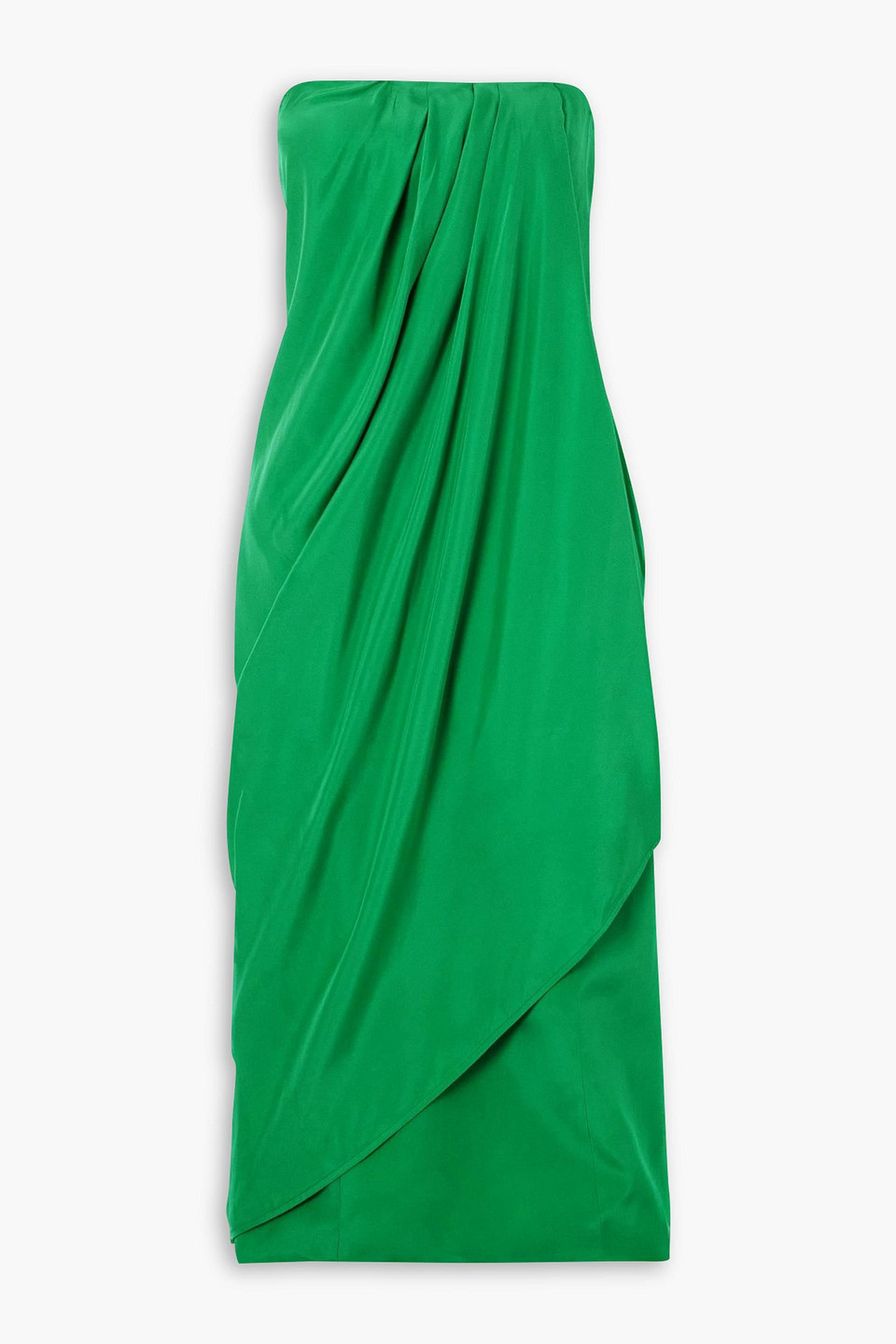 Gauge81 Onna Strapless Draped Silk-satin Midi Dress In Green