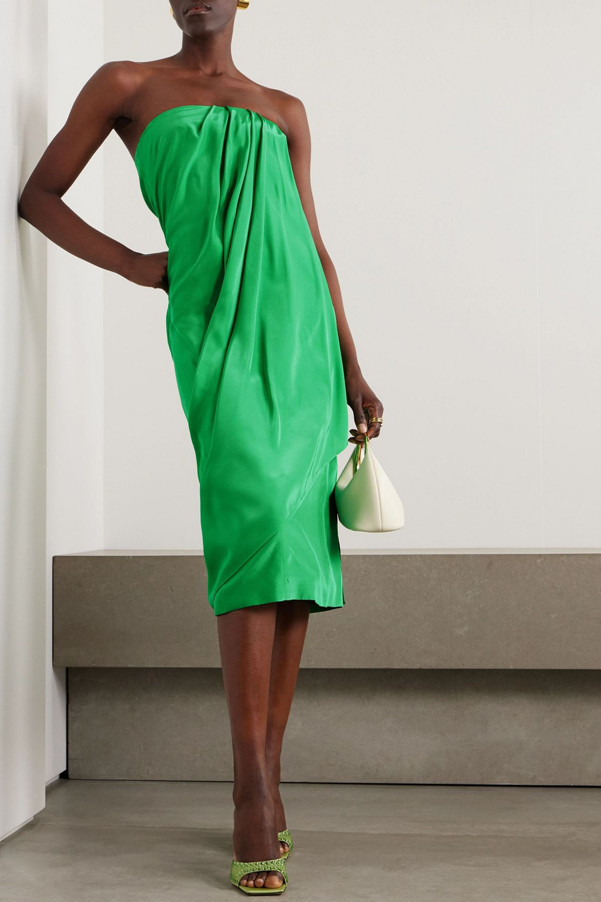 GAUGE81 Onna strapless draped silk-satin midi dress