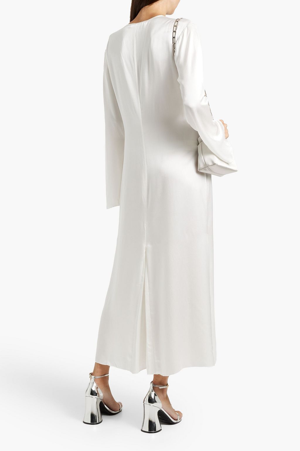 FRAME Bow-detailed washed-silk midi dress