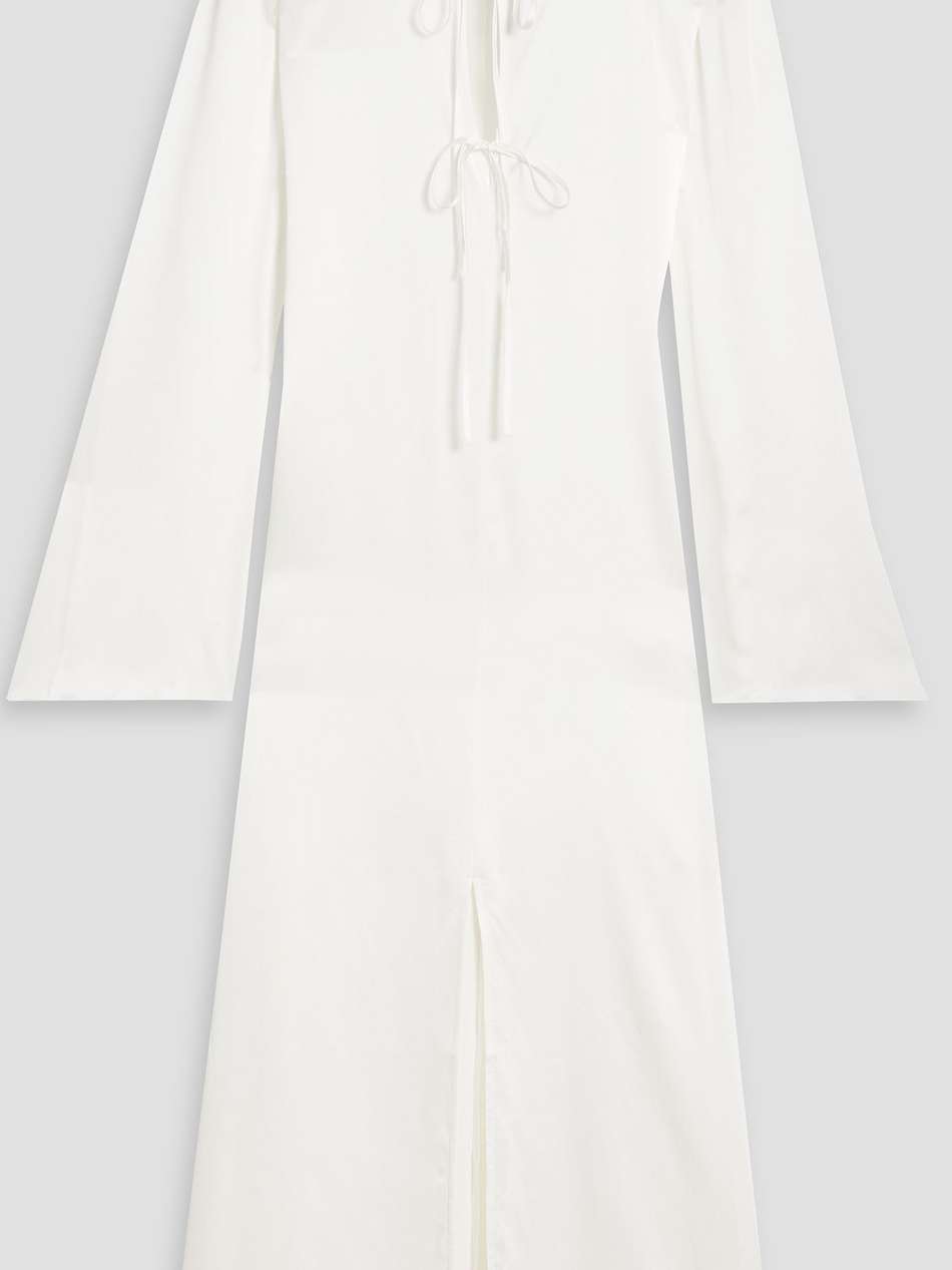 bow-detailed washed-silk midi dress