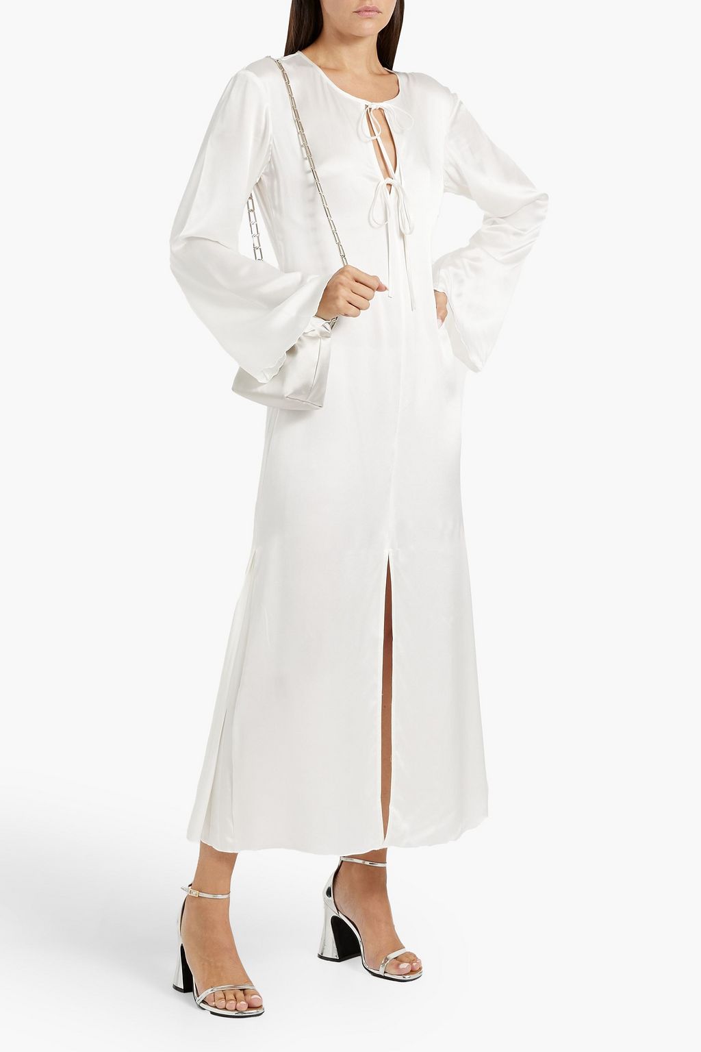 FRAME Bow-detailed washed-silk midi dress