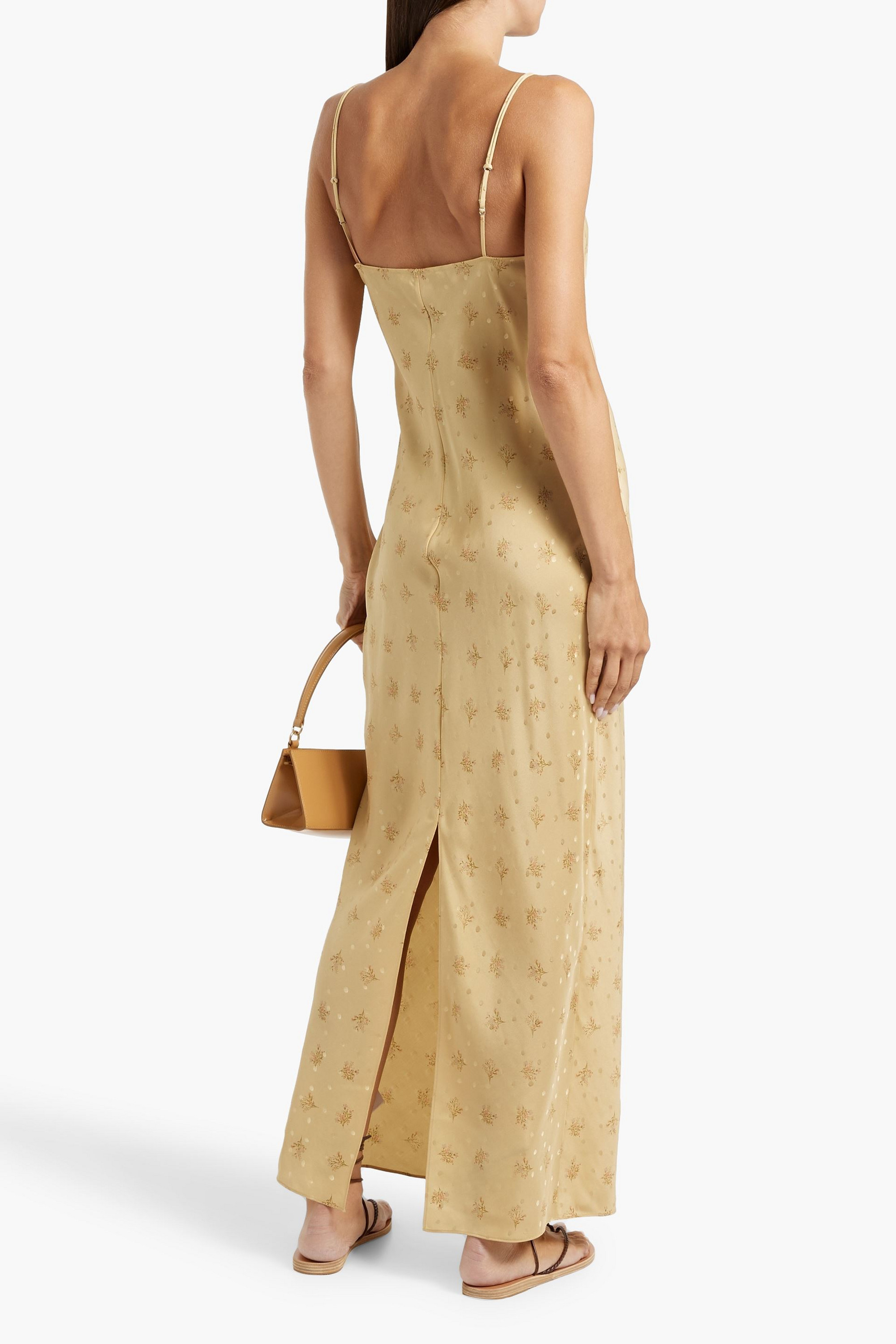 FRAME Floral-print silk-satin jacquard maxi slip dress