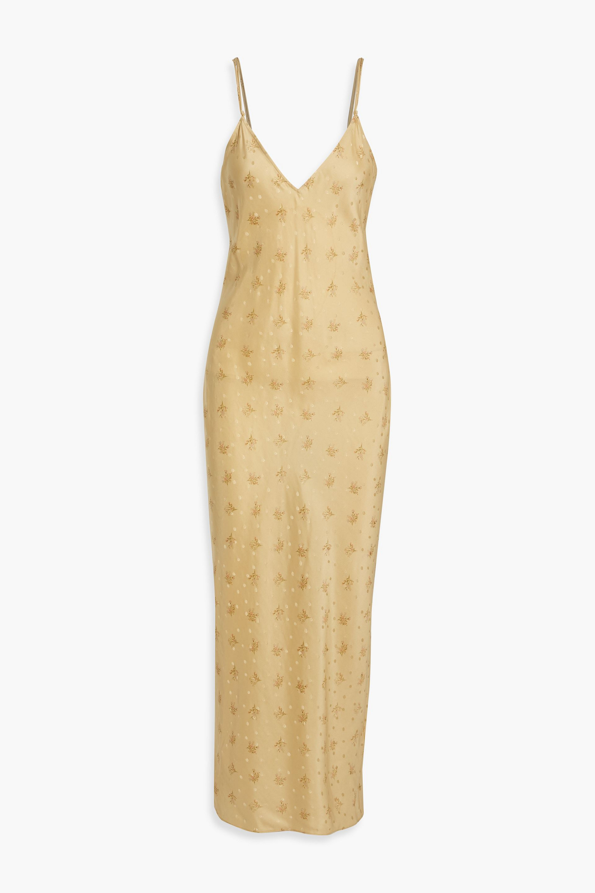 FRAME Floral-print silk-satin jacquard maxi slip dress