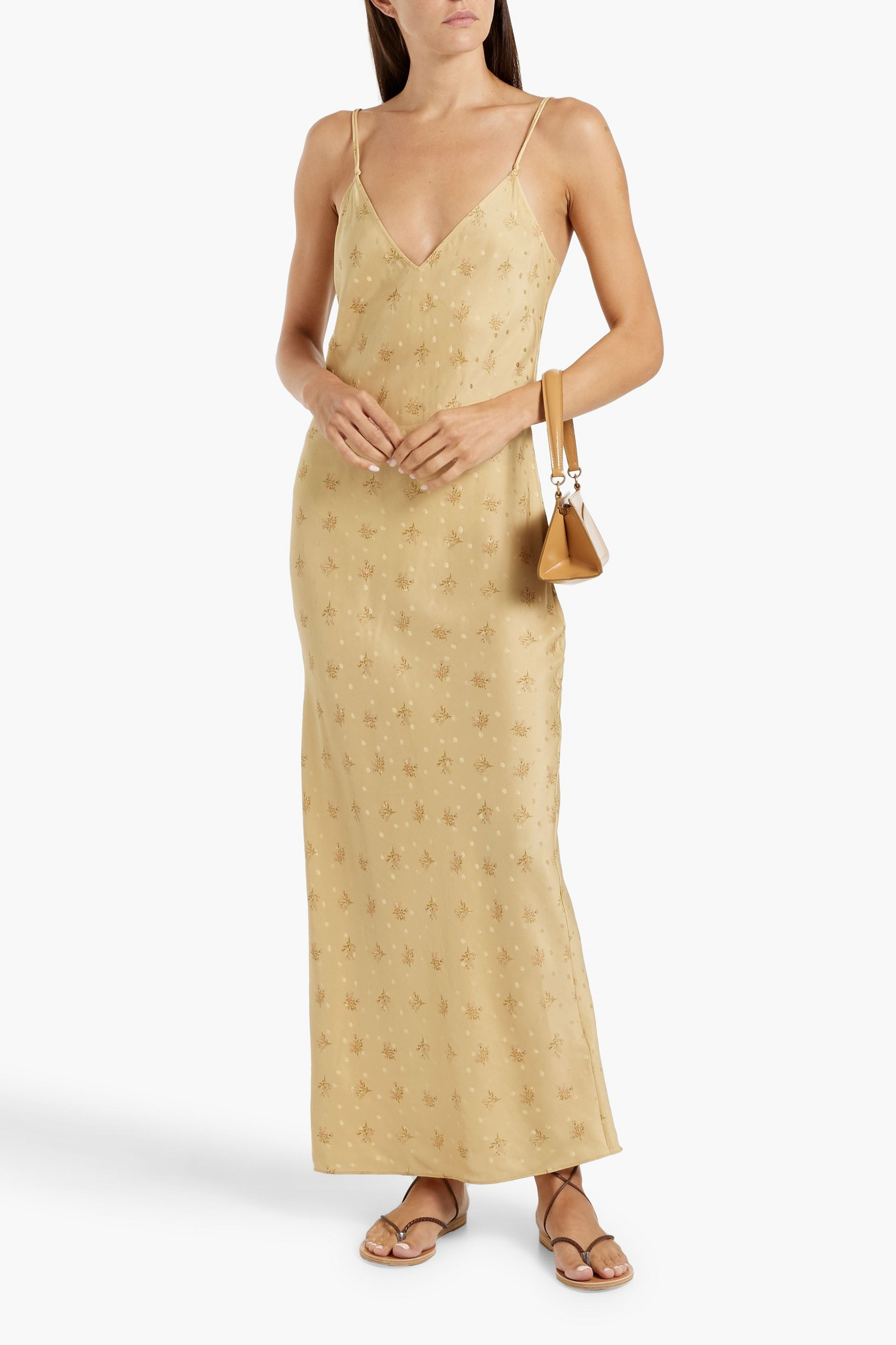 FRAME Floral-print silk-satin jacquard maxi slip dress