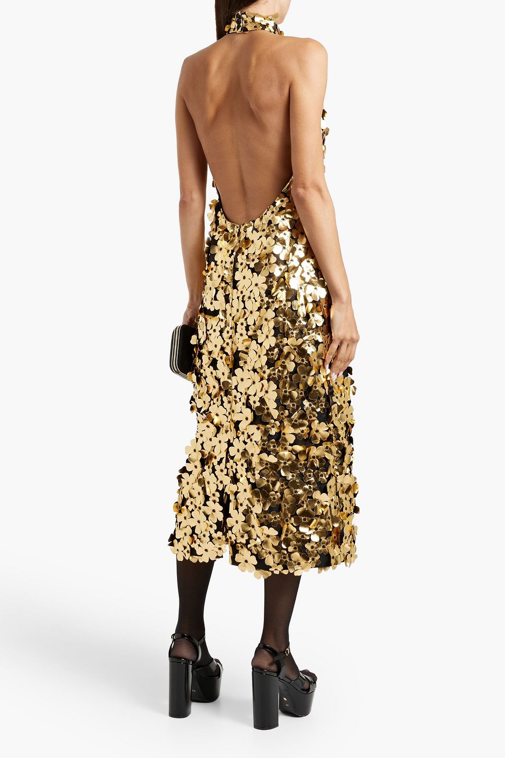 STINE GOYA Mollie metallic appliquéd twill halterneck midi dress