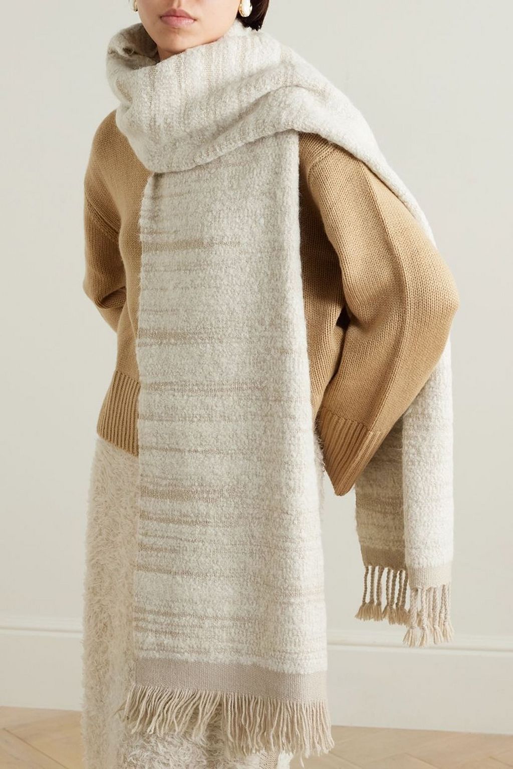 LAUREN MANOOGIAN Fringed alpaca and wool-blend bouclé scarf