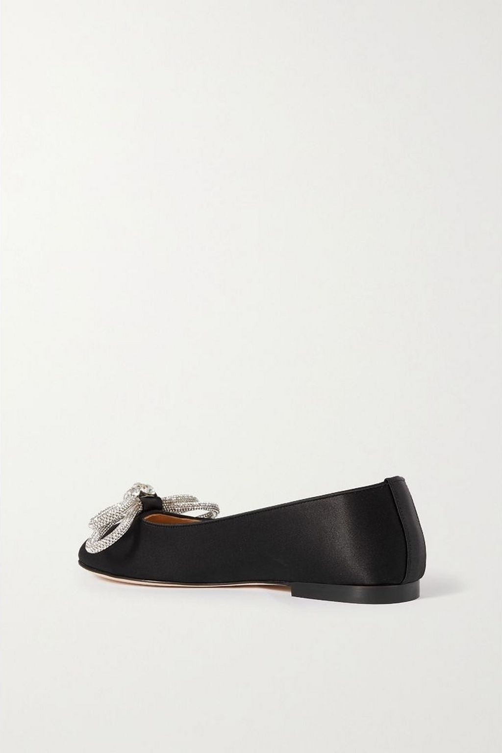 MACH & MACH Double Bow Glitter crystal-embellished satin ballet flats