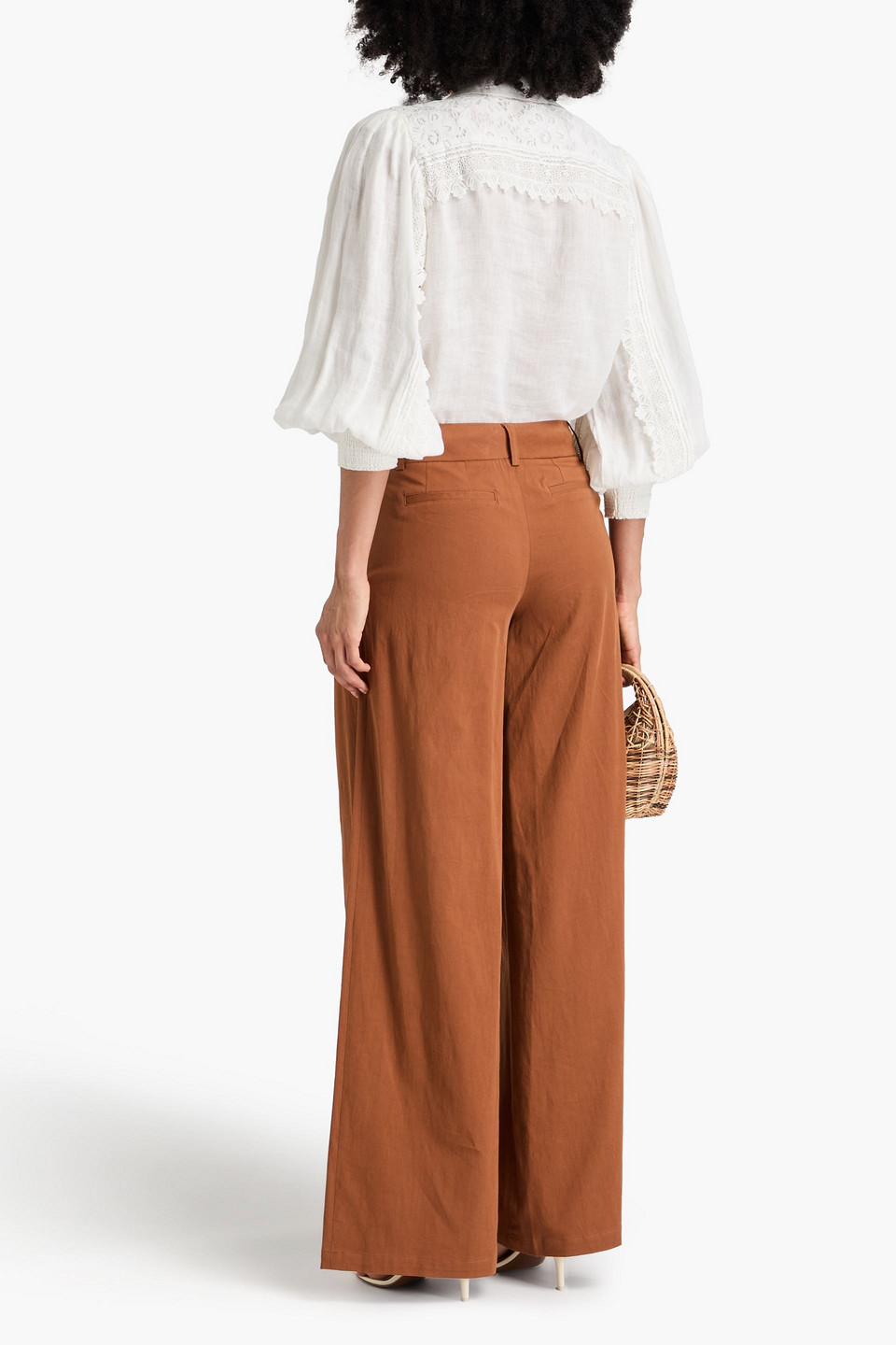 Alice And Olivia Lace-trimmed Linen Shirt In Off-white