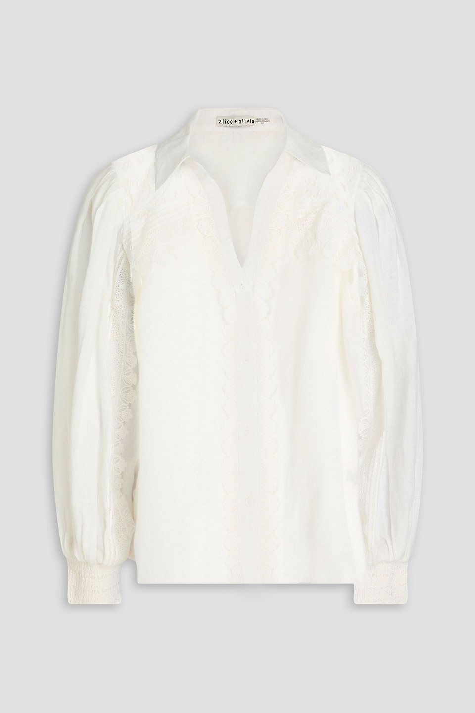 Alice And Olivia Lace-trimmed Linen Shirt In Off-white