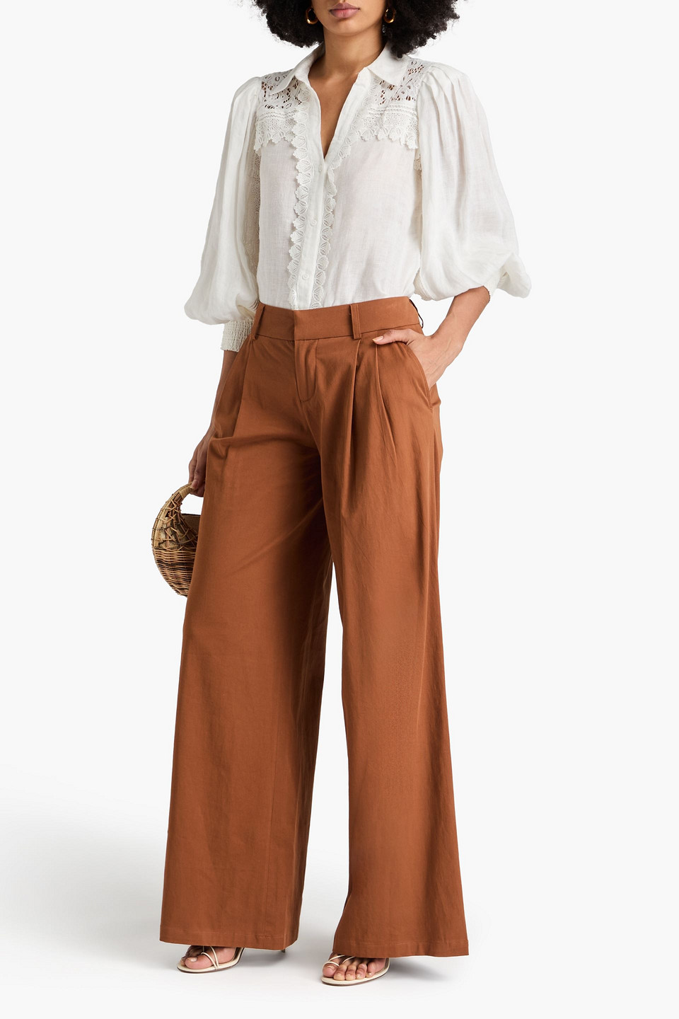 Alice And Olivia Lace-trimmed Linen Shirt In Off-white