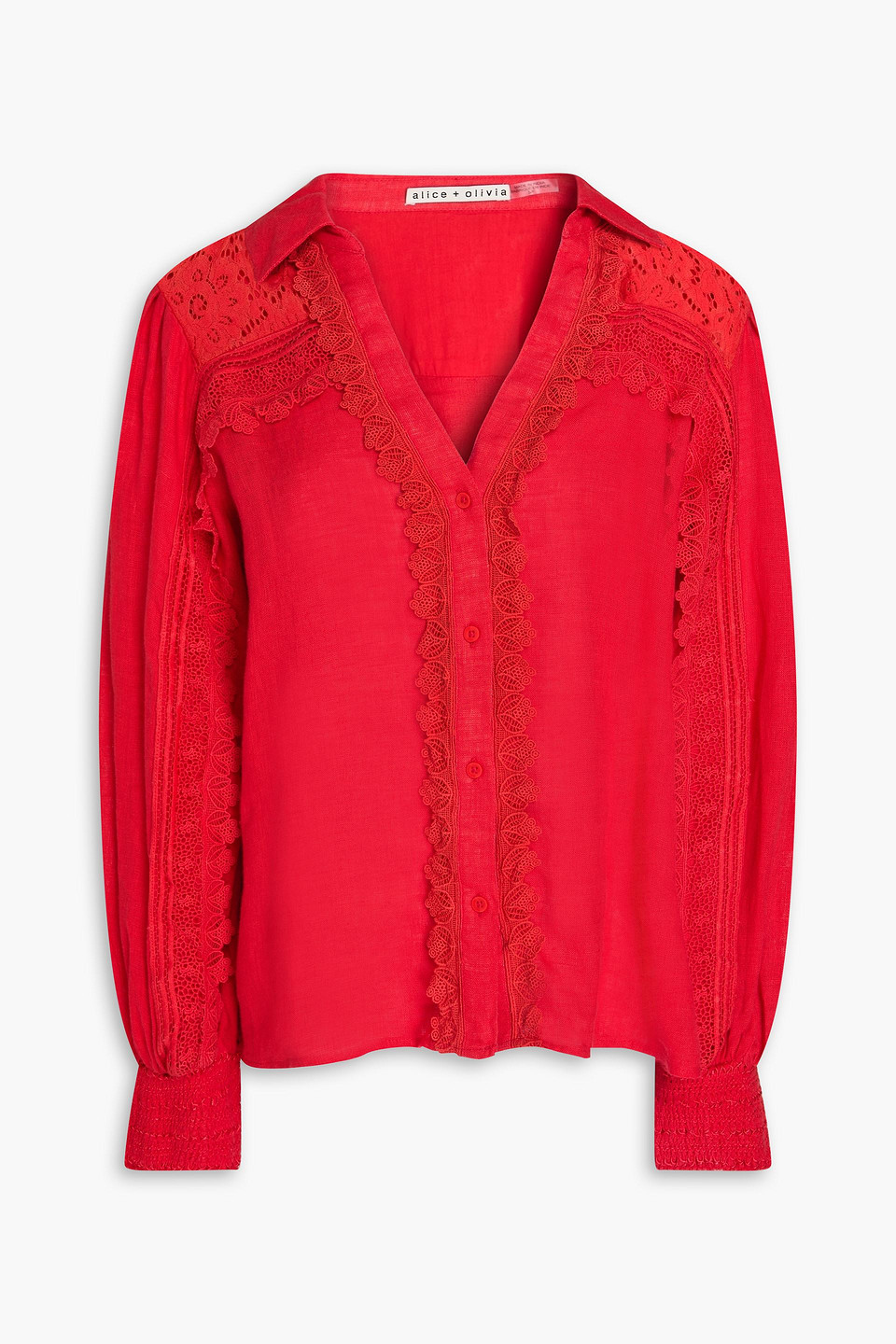 Alice And Olivia Lace-trimmed Linen Shirt In Red