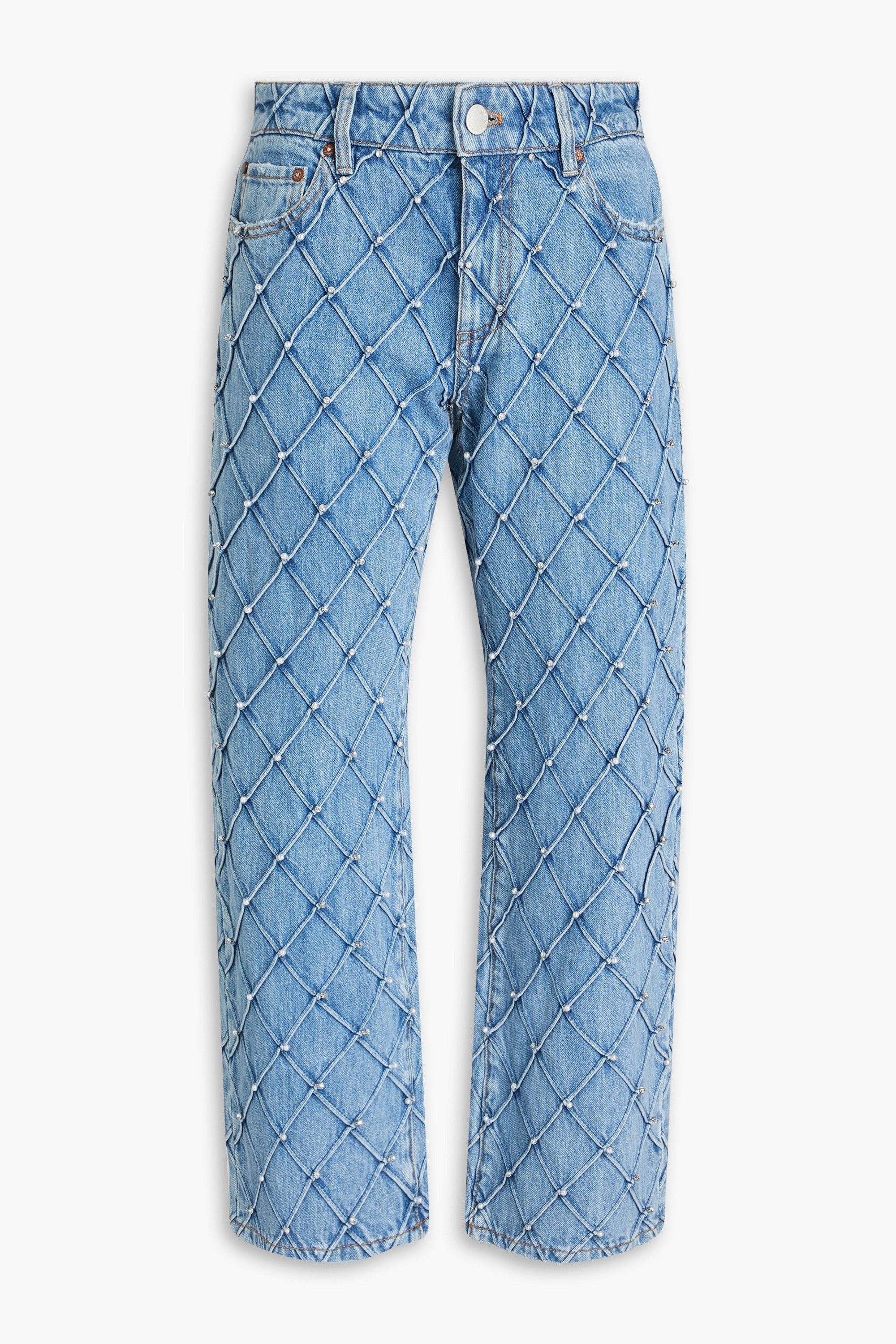 ALICE + OLIVIA JEANS Embellished high-rise straight-leg jeans