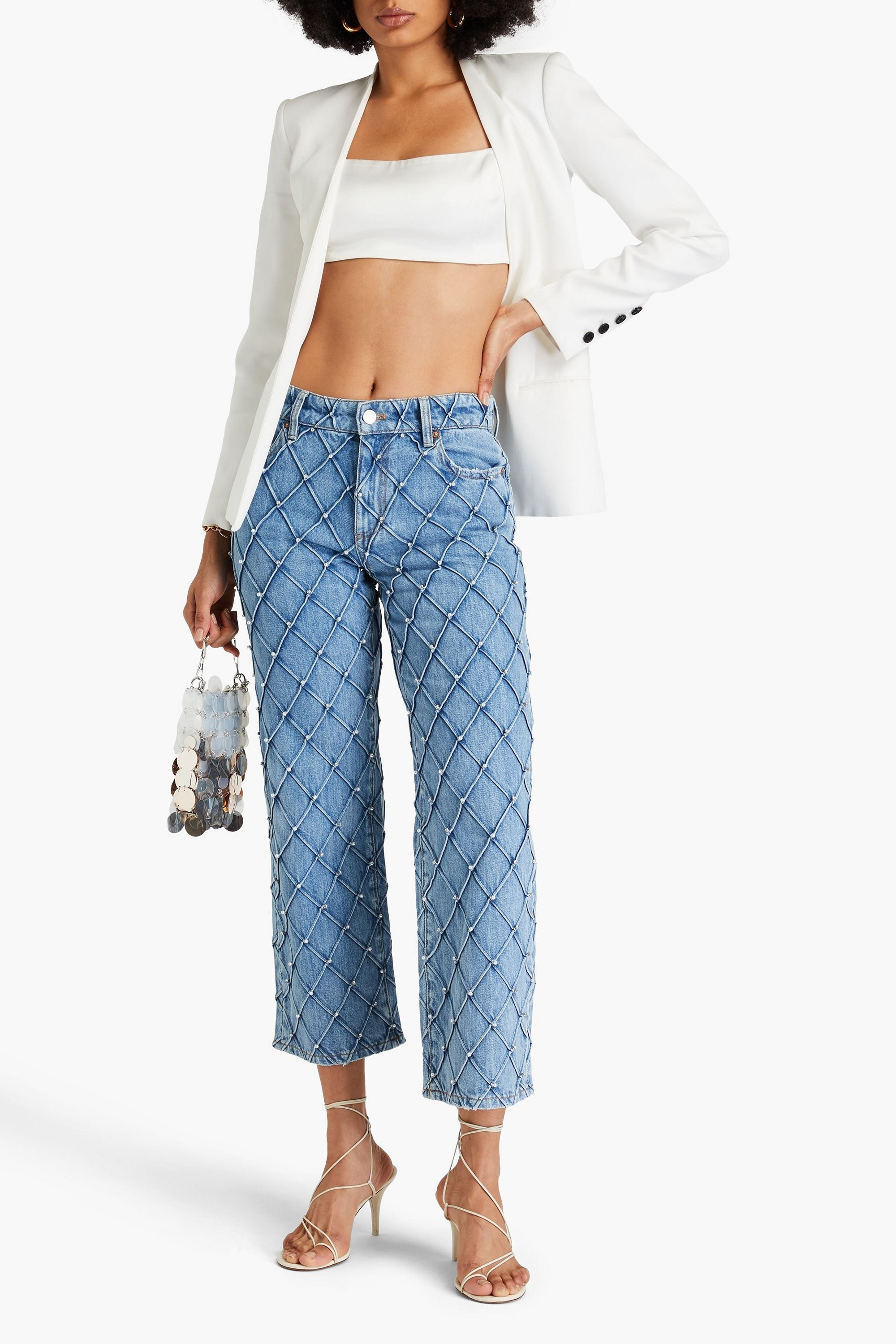 ALICE + OLIVIA JEANS Embellished high-rise straight-leg jeans