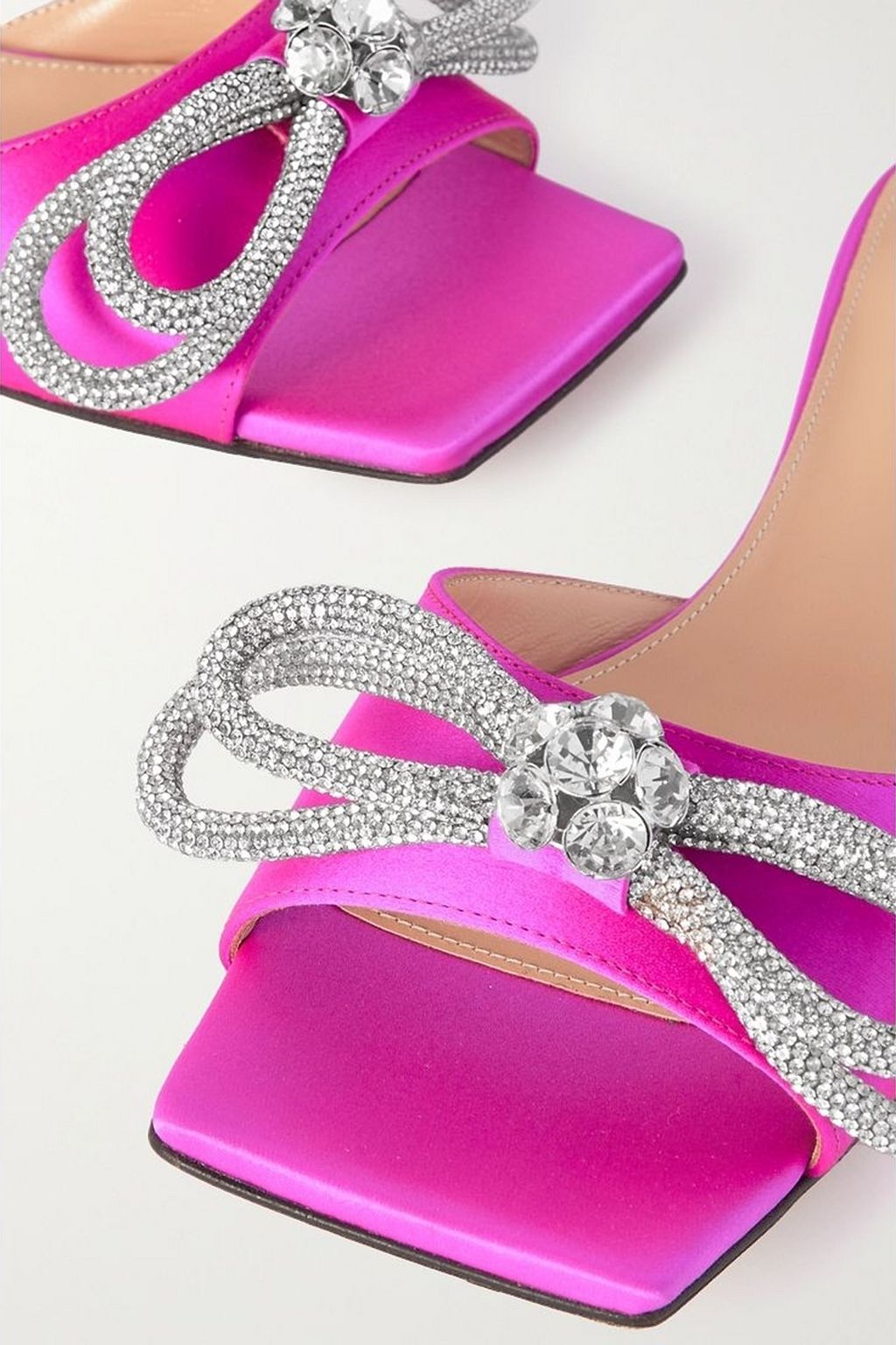 MACH & MACH Double Bow crystal-embellished satin slides