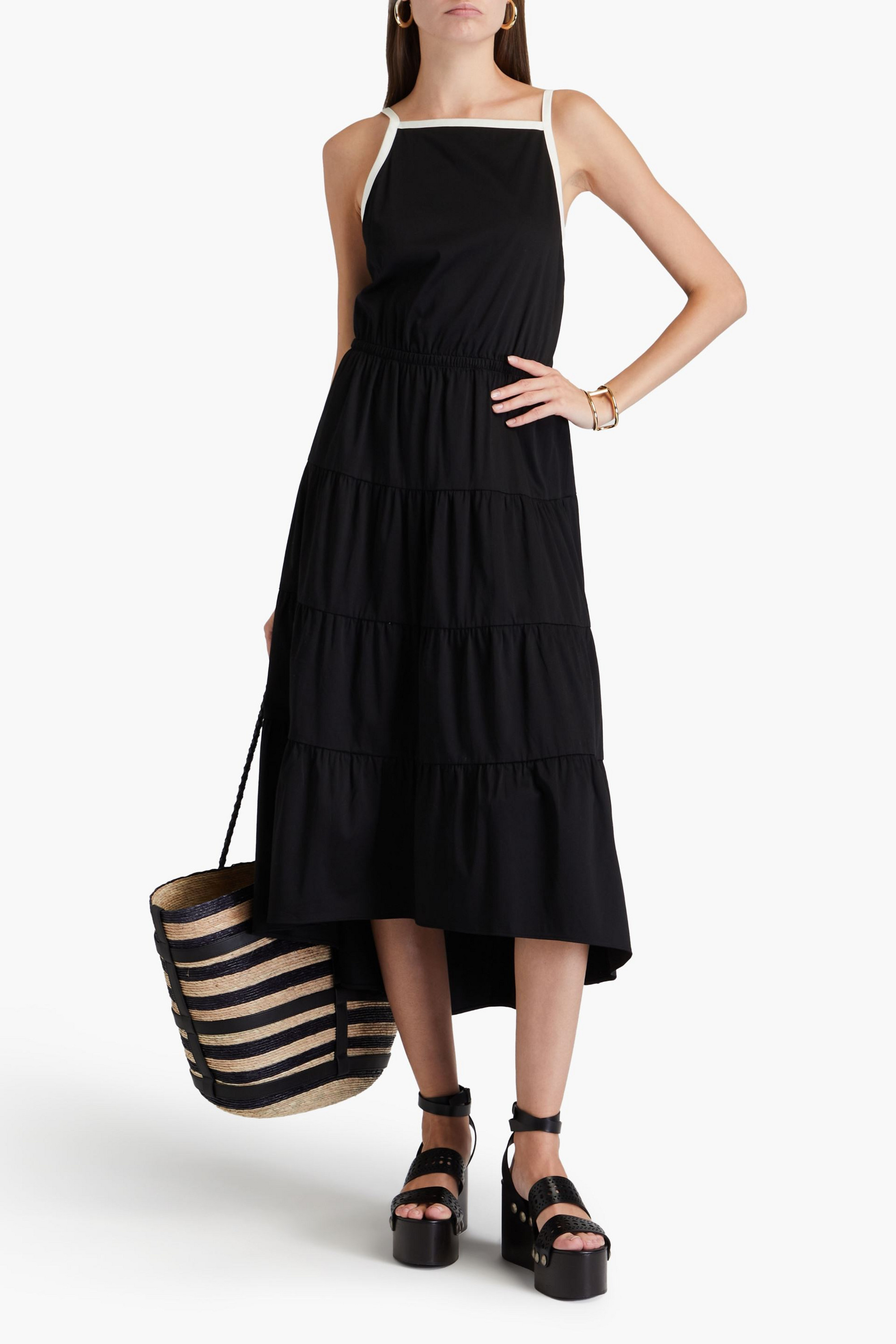 alice + olivia Tiered two-tone stretch-cotton midi dress