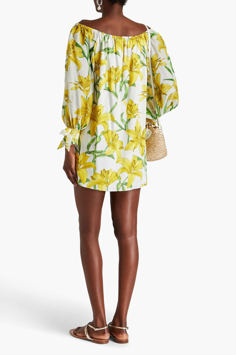 Alice And Olivia Artemis Off-the-shoulder Floral-print Cotton-blend Voile And Sateen Mini Dress In Yellow