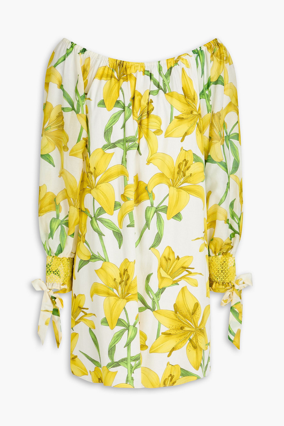 Alice And Olivia Artemis Off-the-shoulder Floral-print Cotton-blend Voile And Sateen Mini Dress In Yellow