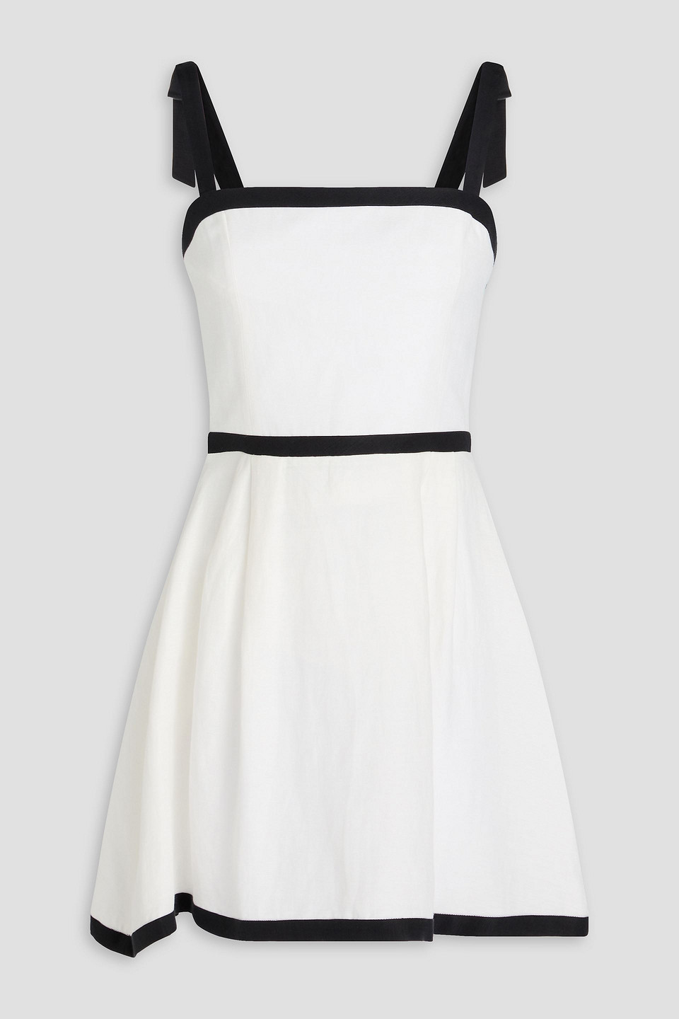 Shop Alice And Olivia Eloisa Bow-detailed Linen And Cupro-blend Mini Dress In Off-white