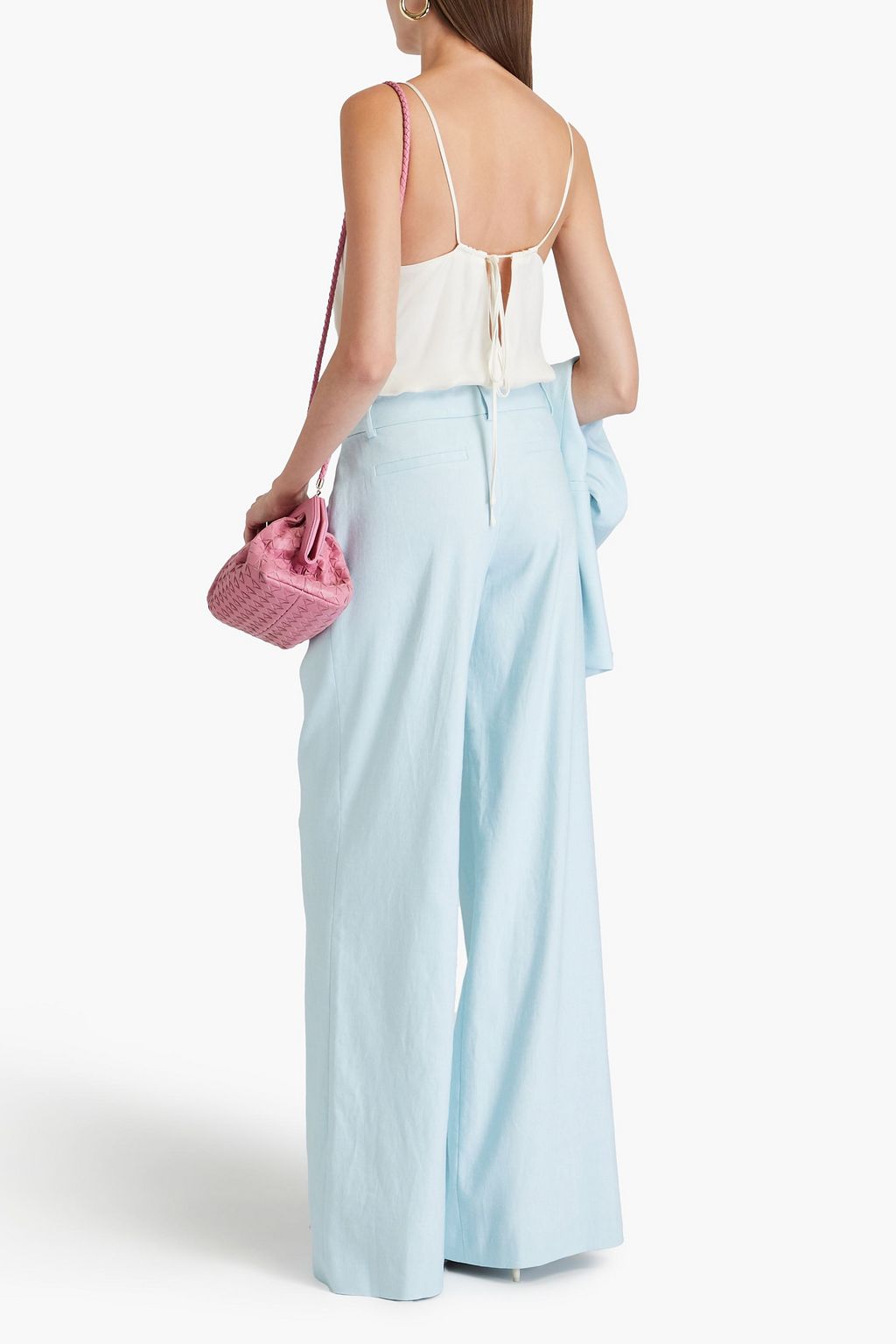 ALICE + OLIVIA بنطال بأرجل واسعة مصنوع من التويل ذي نسيج مطاط وبكسرات